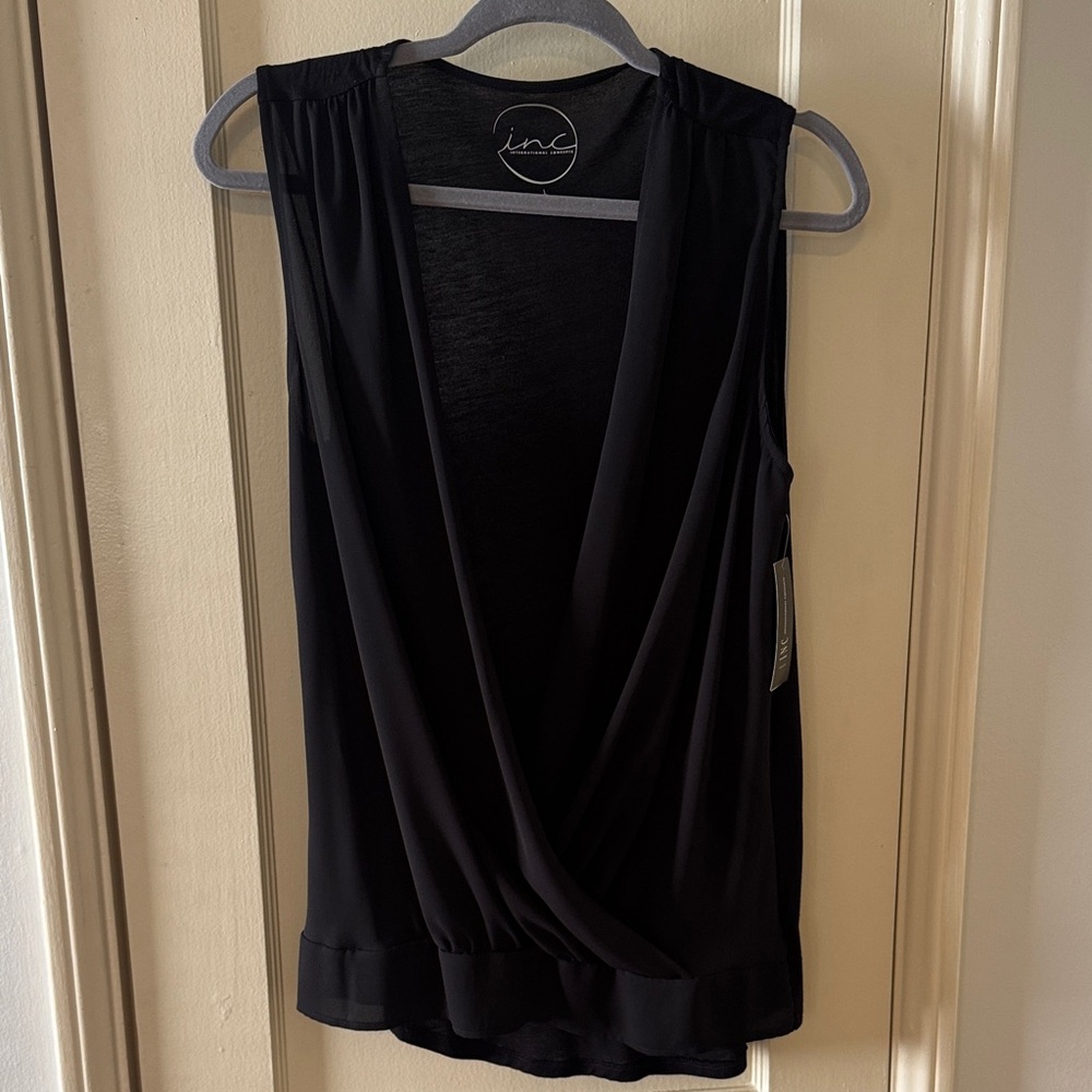 NWT! INC International Concepts Women's Black Draped Blouse